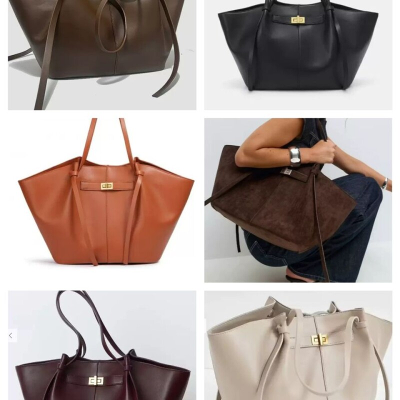 Elegant Large Tote Bag with Laptop Compartment and Golden Details